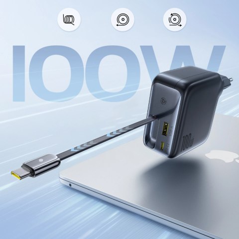 Ładowarka sieciowa Baseus EnerCore CJ11 100W z portami USB-A oraz USB-C i ze zwijanym kablem USB-C - czarna