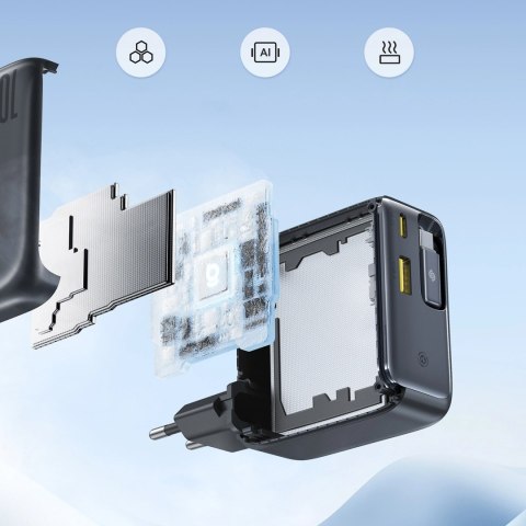 Ładowarka sieciowa Baseus EnerCore CJ11 100W z portami USB-A oraz USB-C i ze zwijanym kablem USB-C - czarna