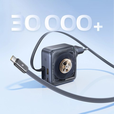 Ładowarka sieciowa Baseus EnerCore CJ11 100W z portami USB-A oraz USB-C i ze zwijanym kablem USB-C - czarna