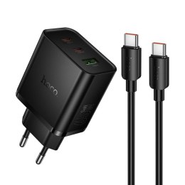 Ładowarka sieciowa do telefonu Hoco 2x USB C + USB A QC3.0 PD 3A 65W + kabel USB C do USB C N75 czarna