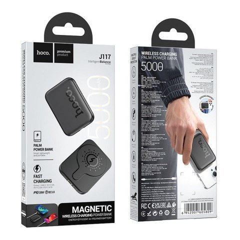Powerbank zgodny z MagSafe Hoco 5000 mAh QC PD 18W J117 czarny