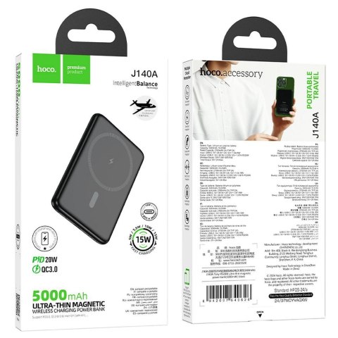 Powerbank zgodny z MagSafe Hoco 5000 mAh QC PD 2A 20W ultra-cienki J140A czarny