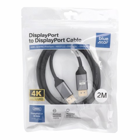 Kabel Display Port do Display Port 1.4 Blue Star 4K 144Hz - High Speed, HDR, Ethernet, G-SYNC/FreeSync, 32Gbps, 2 m czarny