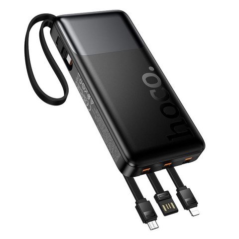 Powerbank 10000 mAh QC PD 2A 22,5W z wbudowanymi kablami USB A + USB C + Lightning + Micro USB Hoco J156 czarny