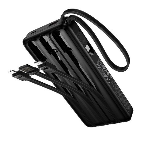Powerbank 10000 mAh QC PD 2A 22,5W z wbudowanymi kablami USB A + USB C + Lightning + Micro USB Hoco J156 czarny