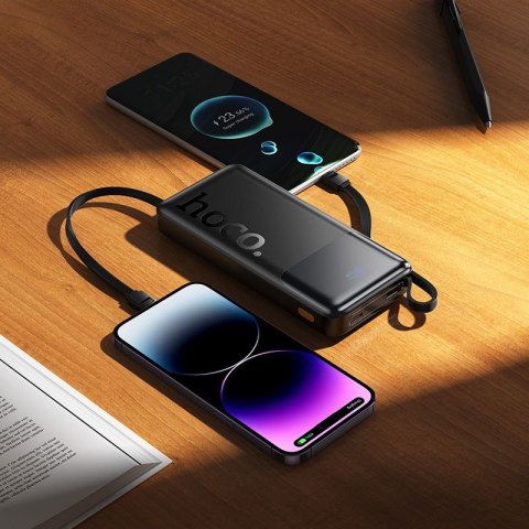 Powerbank 10000 mAh QC PD 2A 22,5W z wbudowanymi kablami USB A + USB C + Lightning + Micro USB Hoco J156 czarny