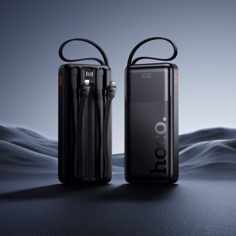 Powerbank 10000 mAh QC PD 2A 22,5W z wbudowanymi kablami USB A + USB C + Lightning + Micro USB Hoco J156 czarny