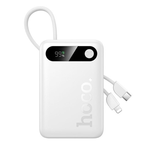 Powerbank 10000 mAh QC PD 2A 22,5W z wbudowanymi kablami USB C + Lightning Hoco J171 Edge biały