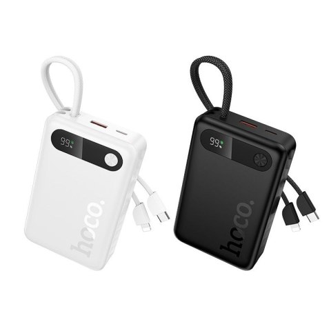 Powerbank 10000 mAh QC PD 2A 22,5W z wbudowanymi kablami USB C + Lightning Hoco J171 Edge biały