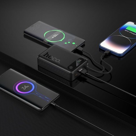 Powerbank 10000 mAh QC PD 2A 22,5W z wbudowanymi kablami USB C + Lightning Hoco J171 Edge czarny