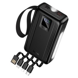 Powerbank 20000 mAh QC PD 22,5W z wbudowanymi kablami USB A + USB C + Lightning + Micro USB oraz dwoma latarkami Hoco J173 czarn