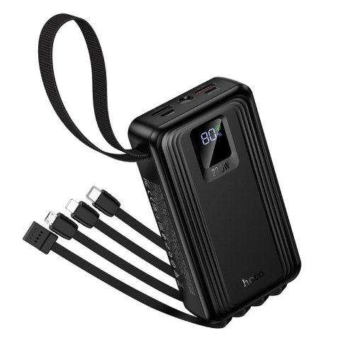 Powerbank 20000 mAh QC PD 22,5W z wbudowanymi kablami USB A + USB C + Lightning + Micro USB oraz dwoma latarkami Hoco J173 czarn