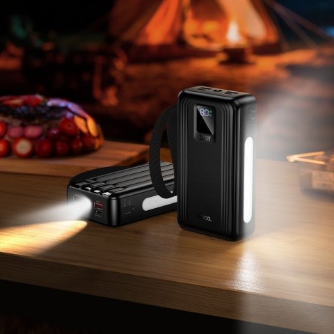 Powerbank 20000 mAh QC PD 22,5W z wbudowanymi kablami USB A + USB C + Lightning + Micro USB oraz dwoma latarkami Hoco J173 czarn