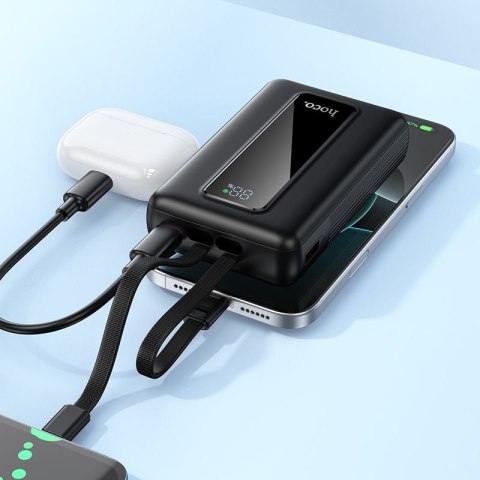 Powerbank 20000 mAh QC PD 22,5W z wbudowanymi kablami USB C + Lightning Hoco J162A czarny