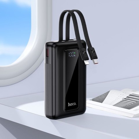 Powerbank 20000 mAh QC PD 22,5W z wbudowanymi kablami USB C + Lightning Hoco J162A czarny