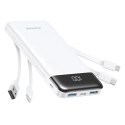 Powerbank Charmast W1148 5V 3A 10000 mAh z wbudowanym kablami USB A / USB C / Lightning / Micro biały