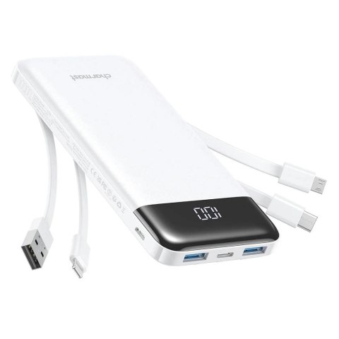 Powerbank Charmast W1148 5V 3A 10000 mAh z wbudowanym kablami USB A / USB C / Lightning / Micro biały