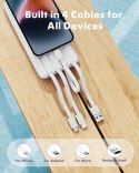 Powerbank Charmast W1148 5V 3A 10000 mAh z wbudowanym kablami USB A / USB C / Lightning / Micro biały