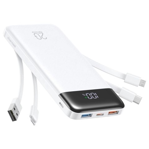 Powerbank Charmast W2065 PD3.0 3A 22,5W 20000 mAh z wbudowanym kablami USB A / USB C / Lightning / Micro biały