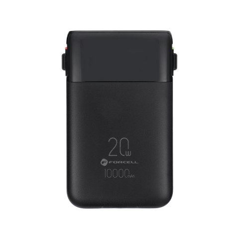 Powerbank Forcell F-Energy Multicharge F10K6 QC PD3.0 3A 22,5W 10000 mAh z wbudowanymi kablami USB C i Lightning czarny