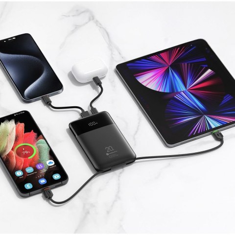 Powerbank Forcell F-Energy Multicharge F10K6 QC PD3.0 3A 22,5W 10000 mAh z wbudowanymi kablami USB C i Lightning czarny