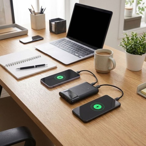 Powerbank Forcell F-Energy Multicharge F10K6 QC PD3.0 3A 22,5W 10000 mAh z wbudowanymi kablami USB C i Lightning czarny
