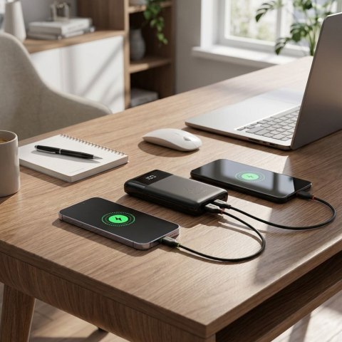 Powerbank Forcell F-Energy Multicharge F10K6 QC PD3.0 3A 22,5W 10000 mAh z wbudowanymi kablami USB C i Lightning czarny