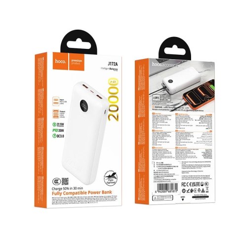 Powerbank Hoco 20000 mAh QC 22,5W+PD 20W LED J172A biały