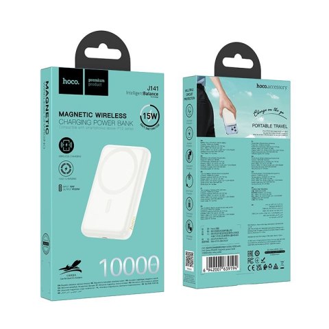 Powerbank zgodny z MagSafe Hoco 10000 mAh QC PD 2A 20W J141 biały