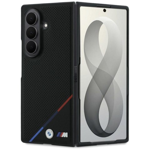 BMW futerał do SAMSUNG GALAXY Z FOLD 8 ULTRA kompatybilny z MagSafe (Leather Perforated Tricolor Stripe Metal Logos) czarny