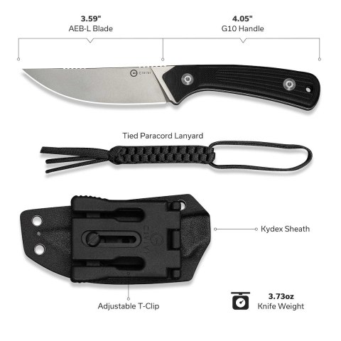 CIVIVI Carveth AEB-L G10 Black Nóż Myśliwski Kydex