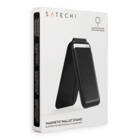 Portfel z podstawką ze skóry kompatybilny z MagSafe Satechi Vegan Leather Wallet Stand czarny