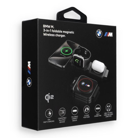 Ładowarka indukcyjna 3w1 BMW M Qi2 15W Print Logo czerwona