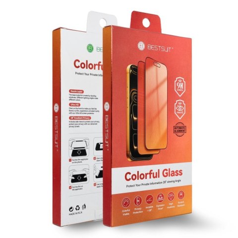 Szkło hybrydowe 5D do iPhone 15 Bestsuit Flexible Colorfull Privacy 180 magenta