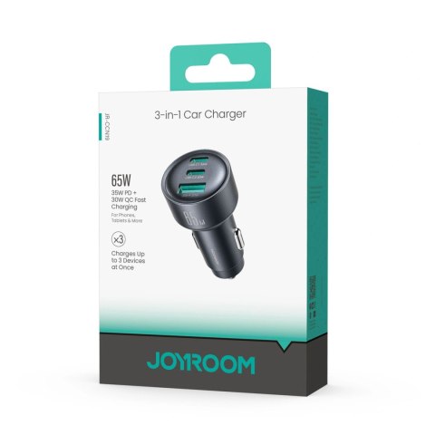 Ładowarka samochodowa Joyroom JR-CCN19 65W 2x USB-C + USB-A - ciemnoszara