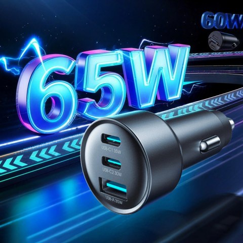Ładowarka samochodowa Joyroom JR-CCN19 65W 2x USB-C + USB-A - ciemnoszara