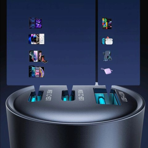 Ładowarka samochodowa Joyroom JR-CCN19 65W 2x USB-C + USB-A - ciemnoszara