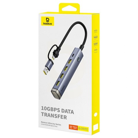 Hub USB-A/USB-C Baseus UltraJoy Series 4xUSB-A 3.1 1xUSB-C 5V - szary