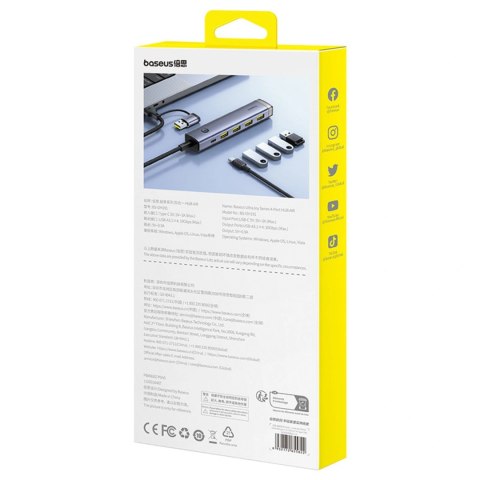 Hub USB-A/USB-C Baseus UltraJoy Series 4xUSB-A 3.1 1xUSB-C 5V - szary