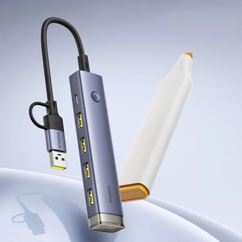 Hub USB-A/USB-C Baseus UltraJoy Series 4xUSB-A 3.1 1xUSB-C 5V - szary