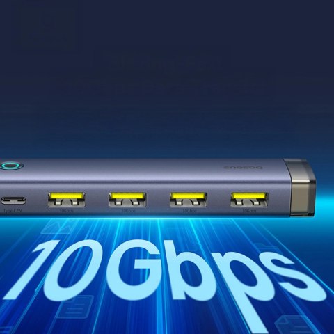 Hub USB-A/USB-C Baseus UltraJoy Series 4xUSB-A 3.1 1xUSB-C 5V - szary