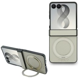 Guess nakładka HC Magnetic Ring Stand Grained PU Classic Logo do Samsung Galaxy Z Flip 8 beżowa