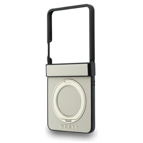 Guess nakładka HC Magnetic Ring Stand Grained PU Classic Logo do Samsung Galaxy Z Flip 8 beżowa