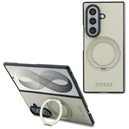 Guess nakładka HC Magnetic Ring Stand Grained PU Classic Logo do Samsung Galaxy Z Fold 8 Ultra beżowa