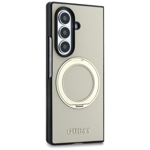 Guess nakładka HC Magnetic Ring Stand Grained PU Classic Logo do Samsung Galaxy Z Fold 8 Ultra beżowa