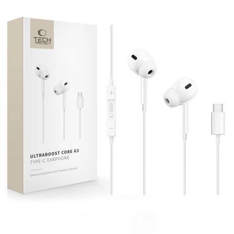 Słuchawki przewodowe Tech-Protect Ultraboost Core G3 USB-C - białe
