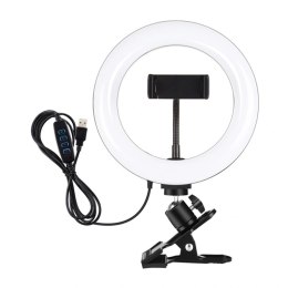 Lampa pierścieniowa Puluz 20 cm do vlogowania z klipsem do monitora uchwytem na telefon i regulacją barwy światła (czarna)