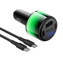 Ładowarka samochodowa Hoco USB A + 2x USB C QC3.0 PD 37W + kabel USB C do C Z69A czarna