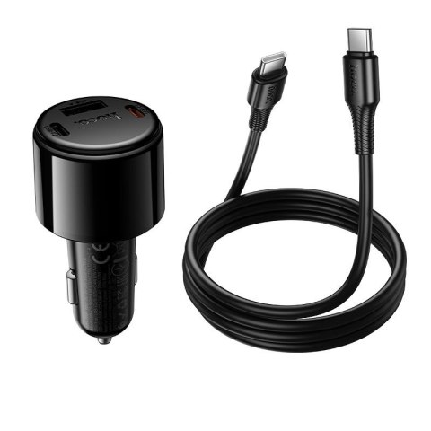 Ładowarka samochodowa Hoco USB A + 2x USB C QC3.0 PD 37W + kabel USB C do C Z69A czarna