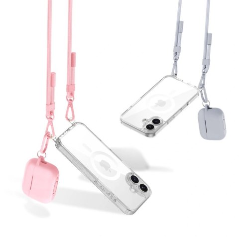 Etui Tech-Protect Flexair Chain MagSafe na iPhone 16 - przezroczyste + 2 smycze (różowa i szara)